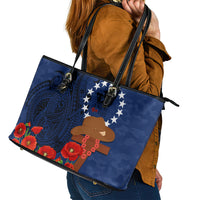 Cook Islands ANZAC Day Leather Tote Bag Soldier Paying Respect We Shall Remember Them LT03 - Polynesian Pride