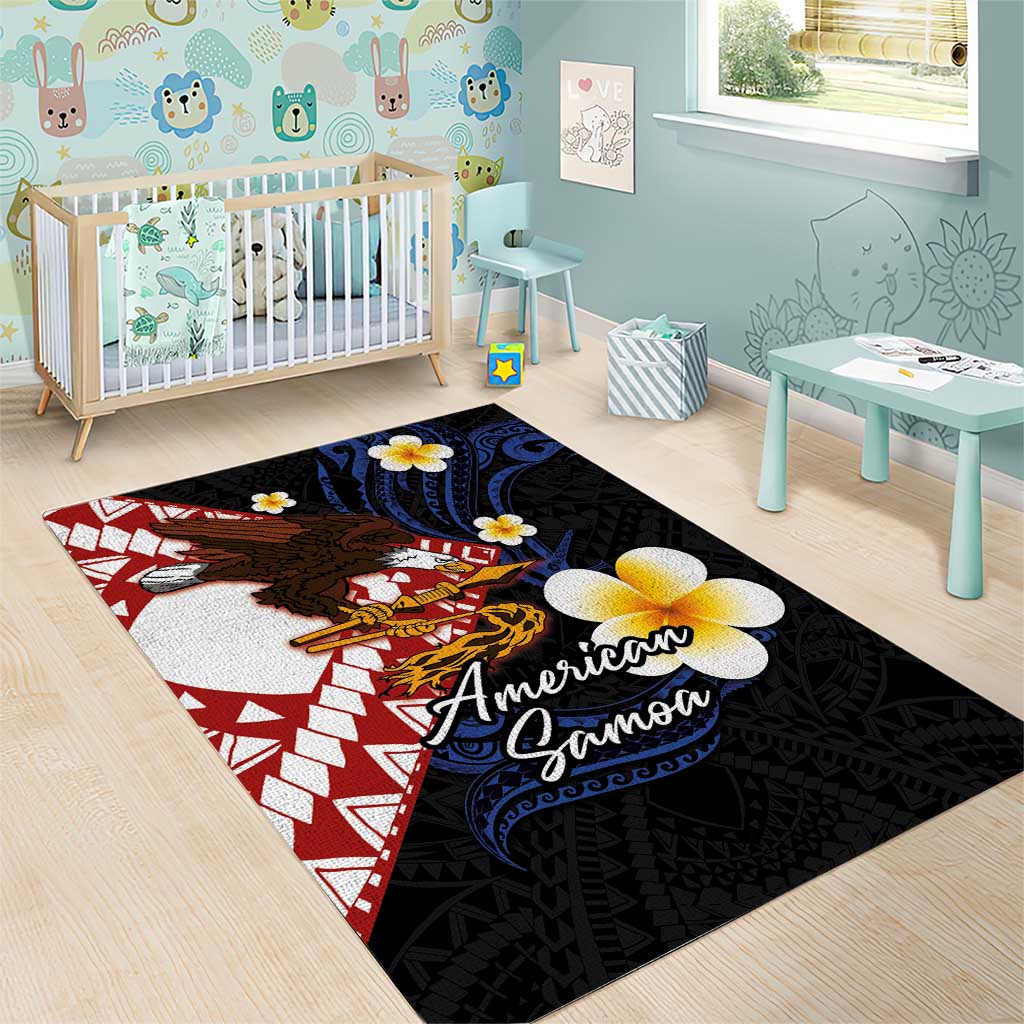 American Samoa Flag Day Area Rug Polynesian Tatau Art and Plumeria