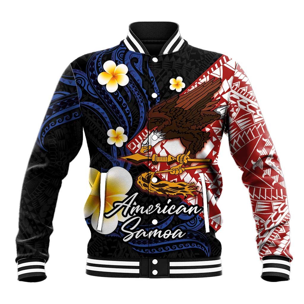 American Samoa Flag Day Baseball Jacket Polynesian Tatau Art and Plumeria
