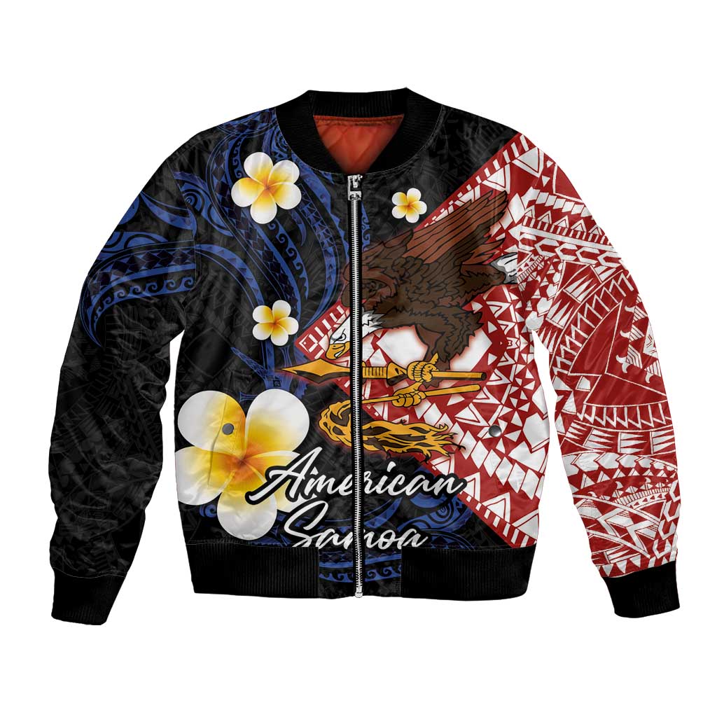 American Samoa Flag Day Bomber Jacket Polynesian Tatau Art and Plumeria