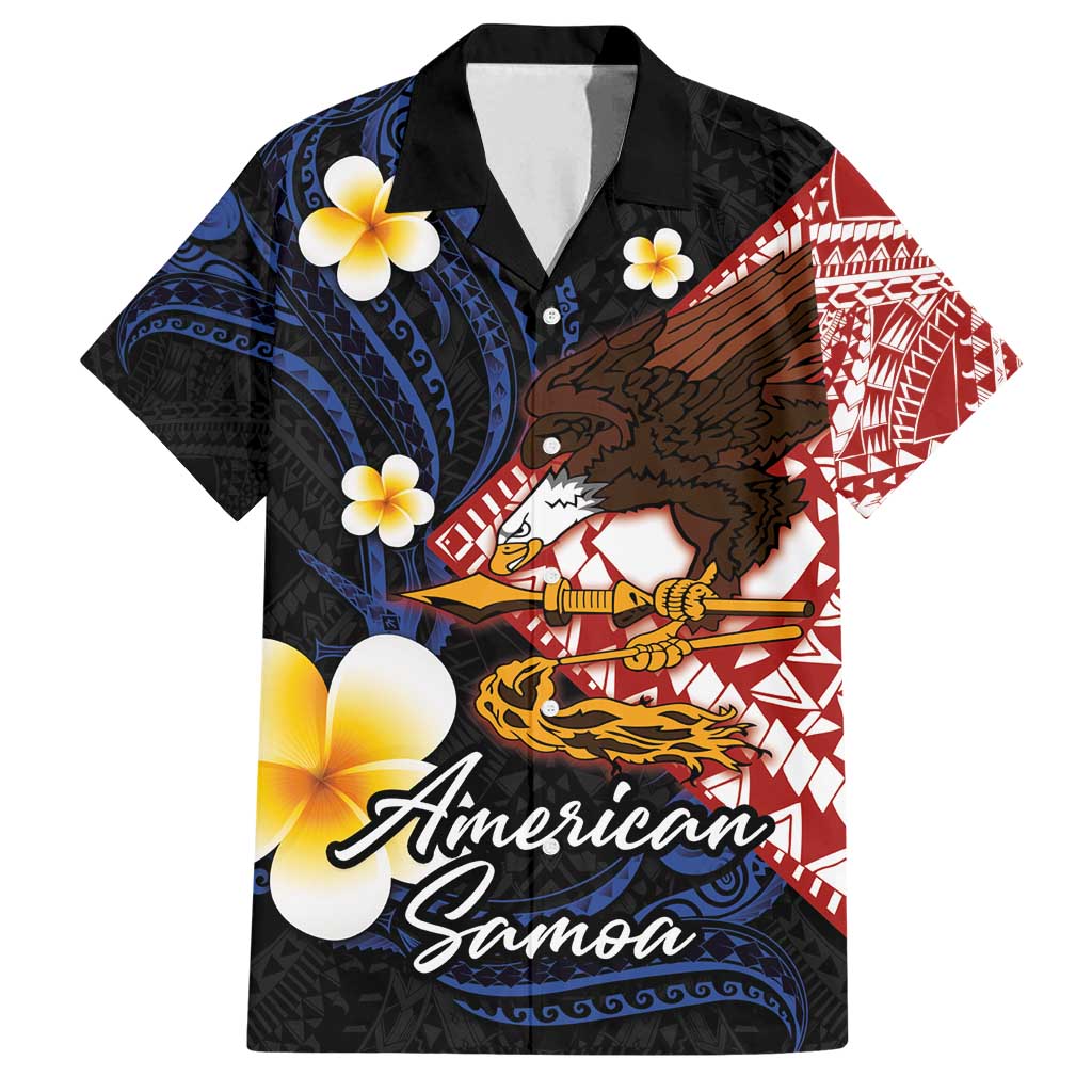 American Samoa Flag Day Family Matching Off Shoulder Short Dress and Hawaiian Shirt Polynesian Tatau Art and Plumeria