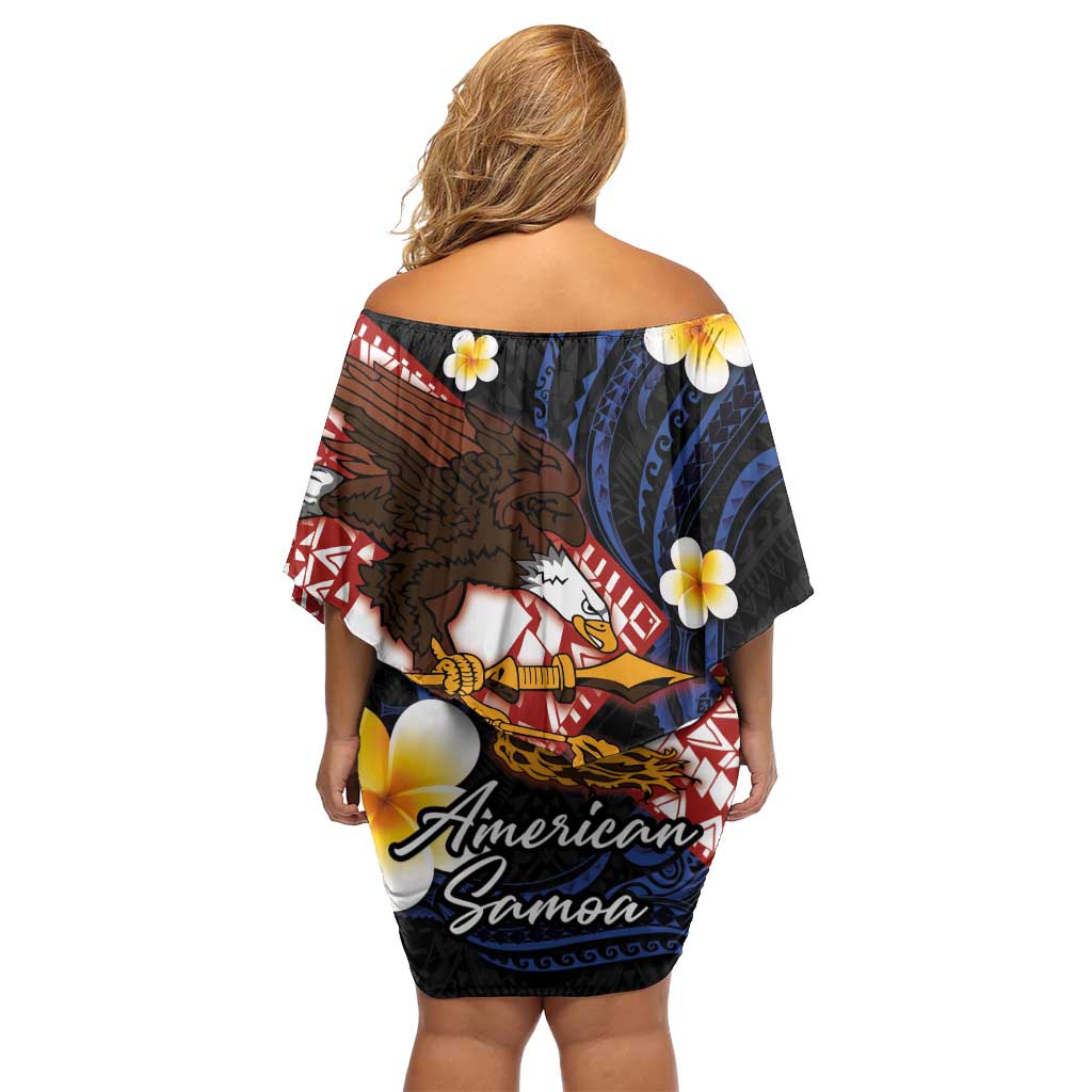 American Samoa Flag Day Family Matching Off Shoulder Short Dress and Hawaiian Shirt Polynesian Tatau Art and Plumeria