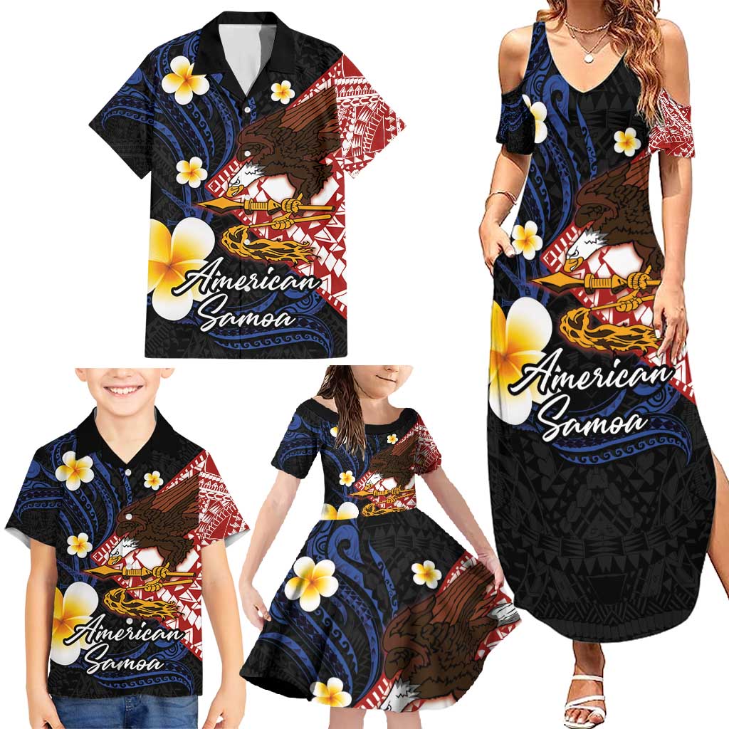American Samoa Flag Day Family Matching Summer Maxi Dress and Hawaiian Shirt Polynesian Tatau Art and Plumeria