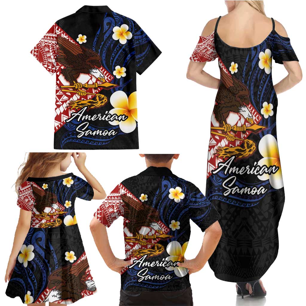 American Samoa Flag Day Family Matching Summer Maxi Dress and Hawaiian Shirt Polynesian Tatau Art and Plumeria