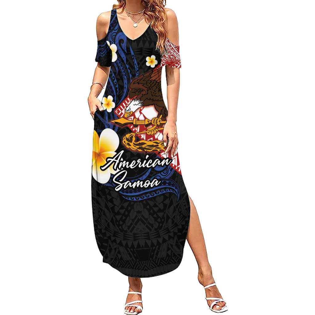 American Samoa Flag Day Family Matching Summer Maxi Dress and Hawaiian Shirt Polynesian Tatau Art and Plumeria