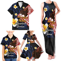 American Samoa Flag Day Family Matching Tank Maxi Dress and Hawaiian Shirt Polynesian Tatau Art and Plumeria