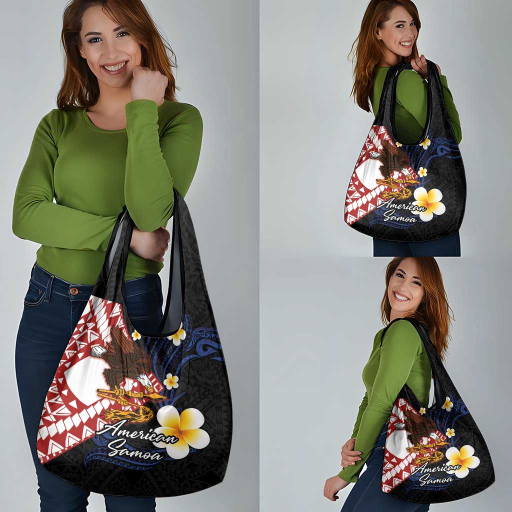 American Samoa Flag Day Grocery Bag Polynesian Tatau Art and Plumeria