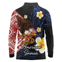 American Samoa Flag Day Long Sleeve Polo Shirt Polynesian Tatau Art and Plumeria