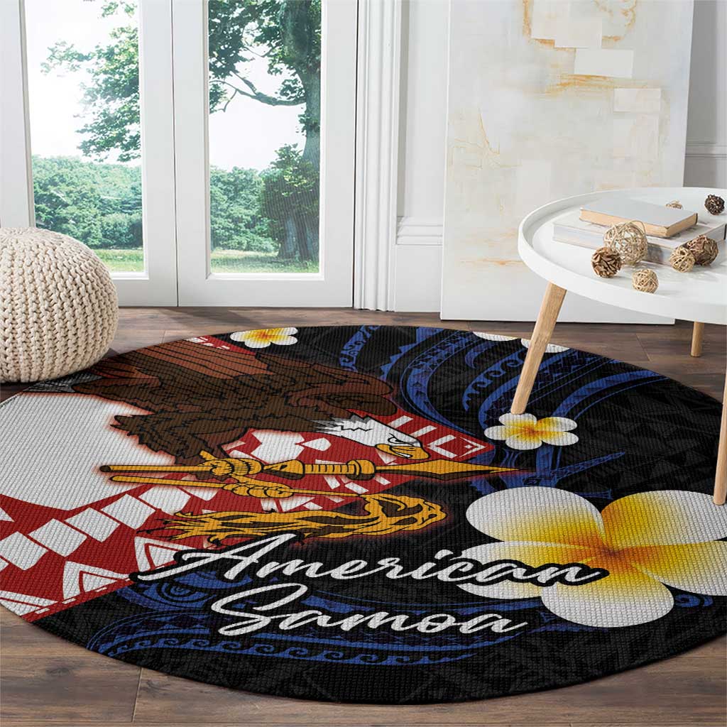 American Samoa Flag Day Round Carpet Polynesian Tatau Art and Plumeria