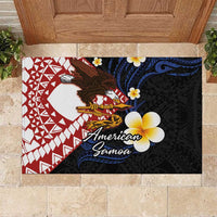 American Samoa Flag Day Rubber Doormat Polynesian Tatau Art and Plumeria