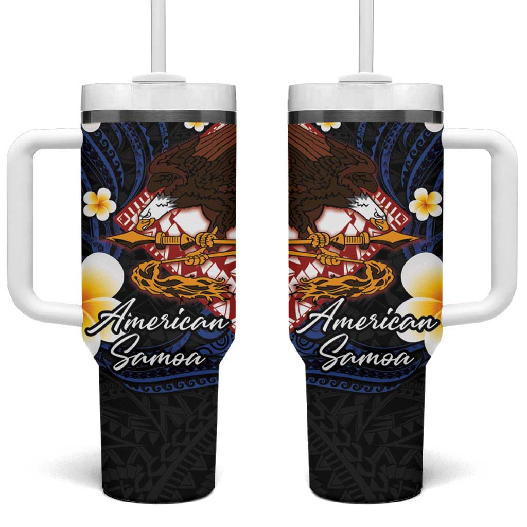 American Samoa Flag Day Tumbler With Handle Polynesian Tatau Art and Plumeria