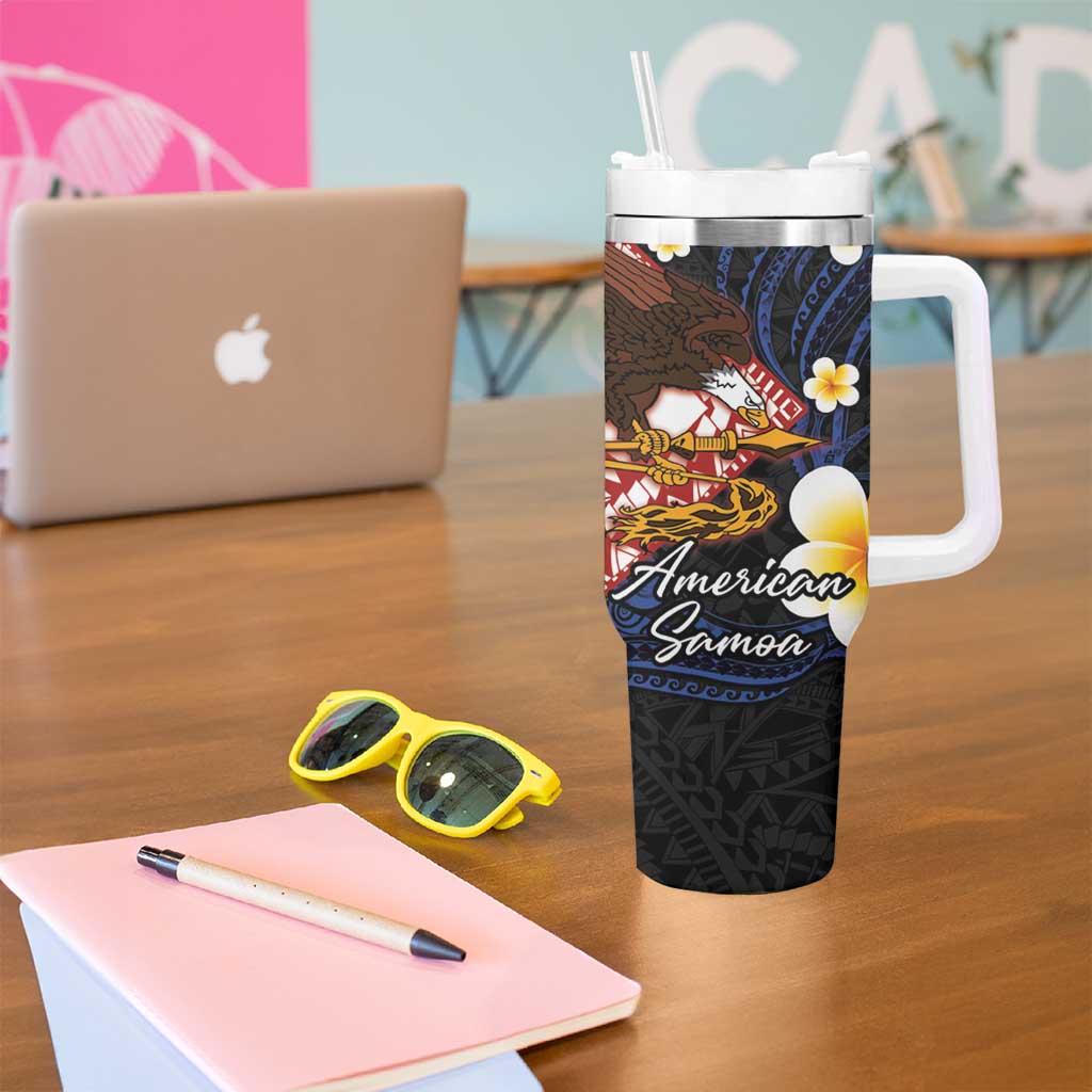 American Samoa Flag Day Tumbler With Handle Polynesian Tatau Art and Plumeria