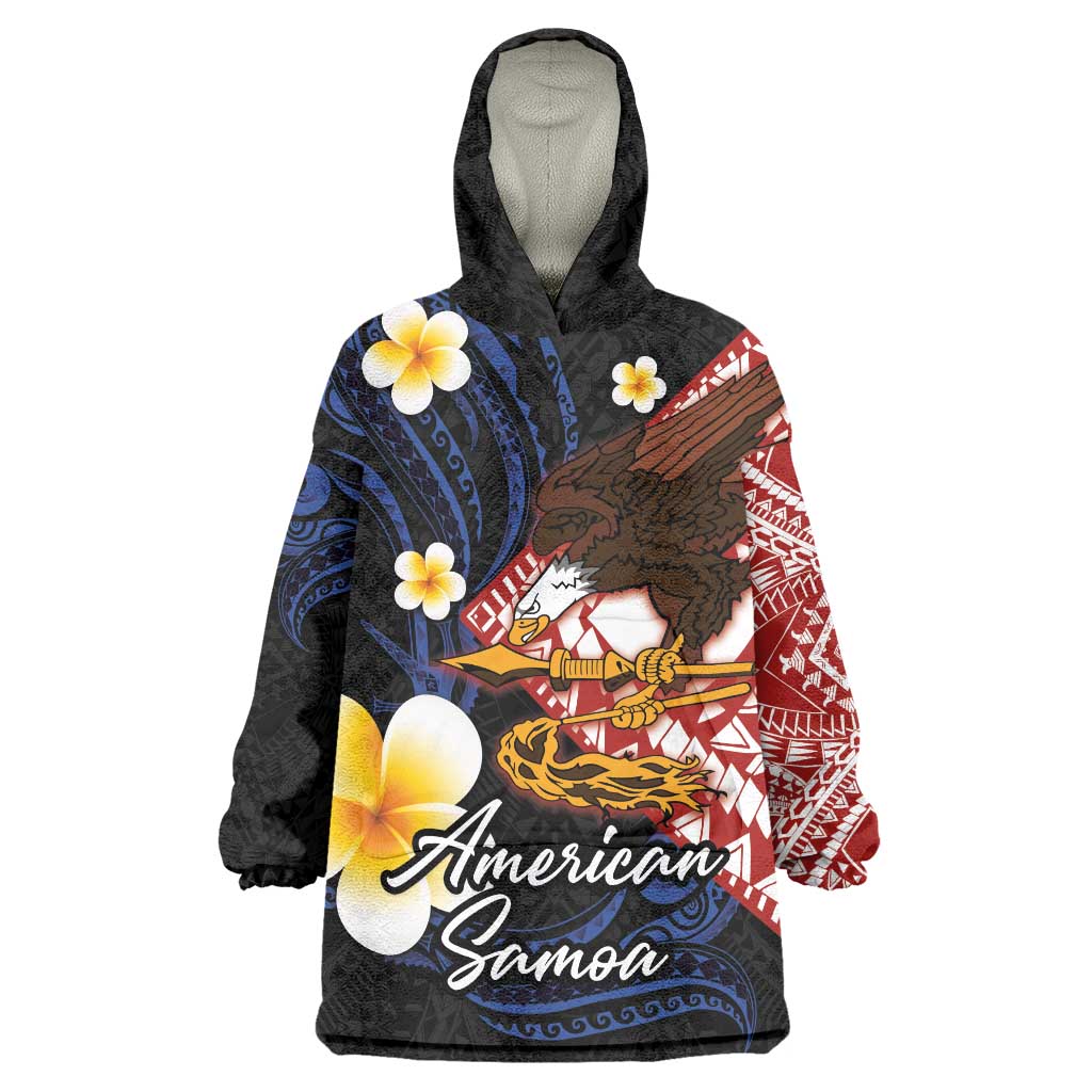American Samoa Flag Day Wearable Blanket Hoodie Polynesian Tatau Art and Plumeria