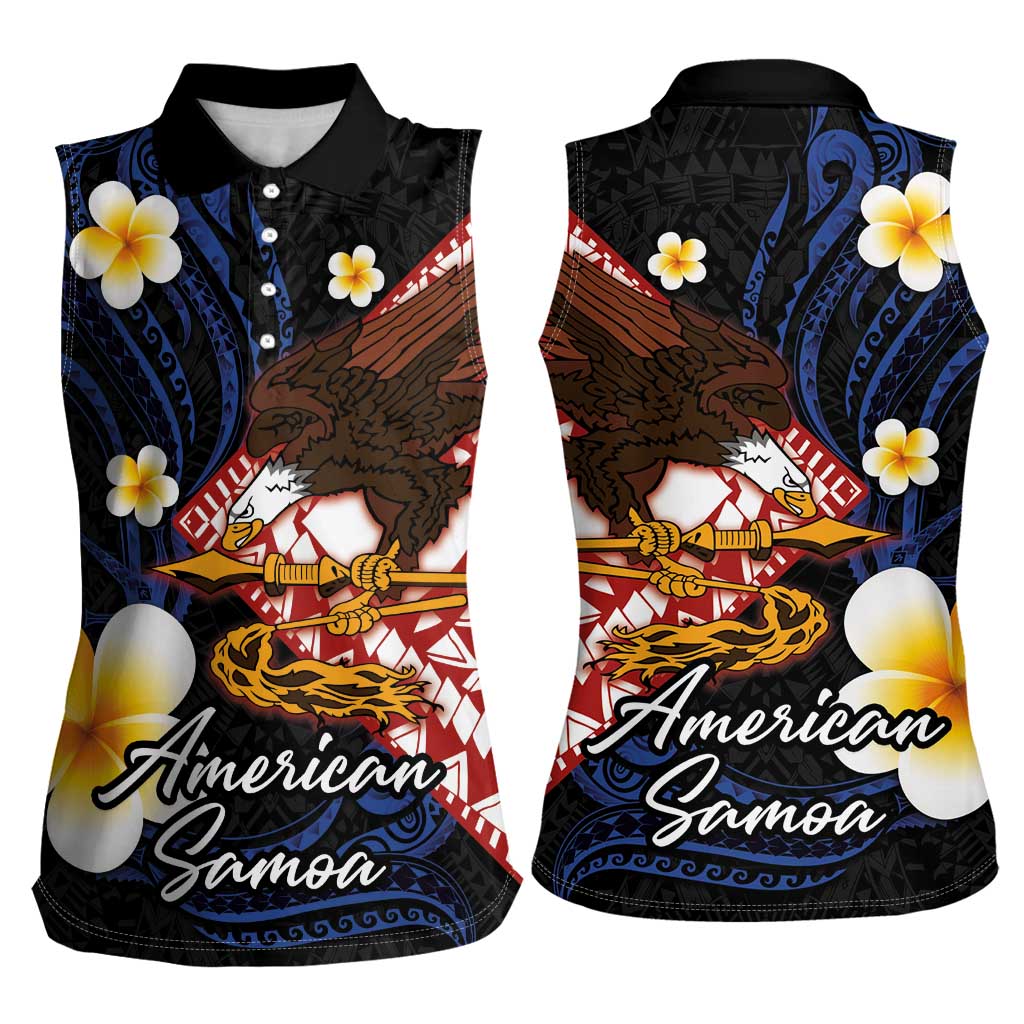 American Samoa Flag Day Women Sleeveless Polo Shirt Polynesian Tatau Art and Plumeria
