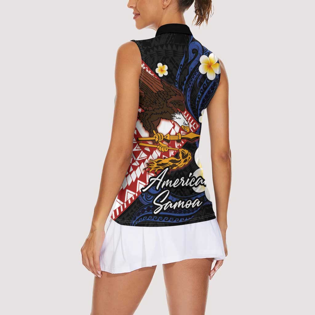 American Samoa Flag Day Women Sleeveless Polo Shirt Polynesian Tatau Art and Plumeria