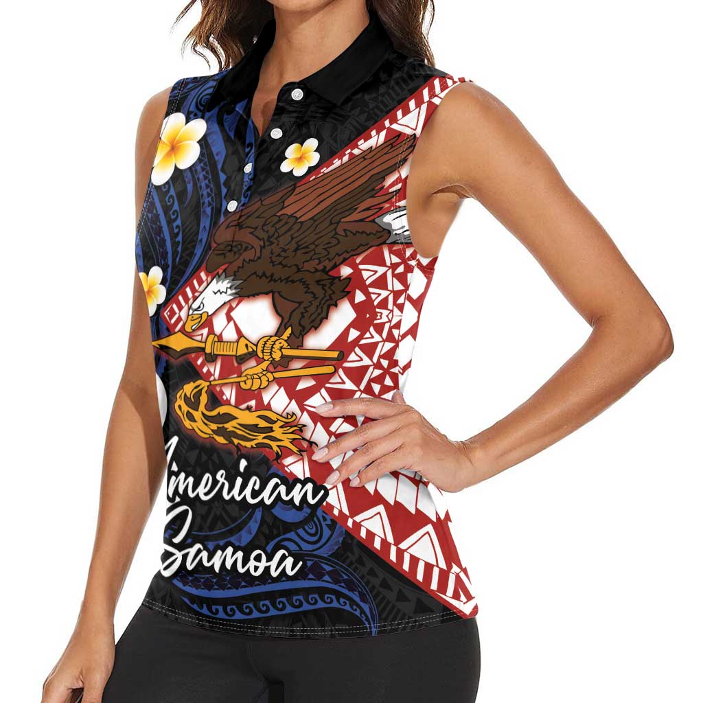 American Samoa Flag Day Women Sleeveless Polo Shirt Polynesian Tatau Art and Plumeria
