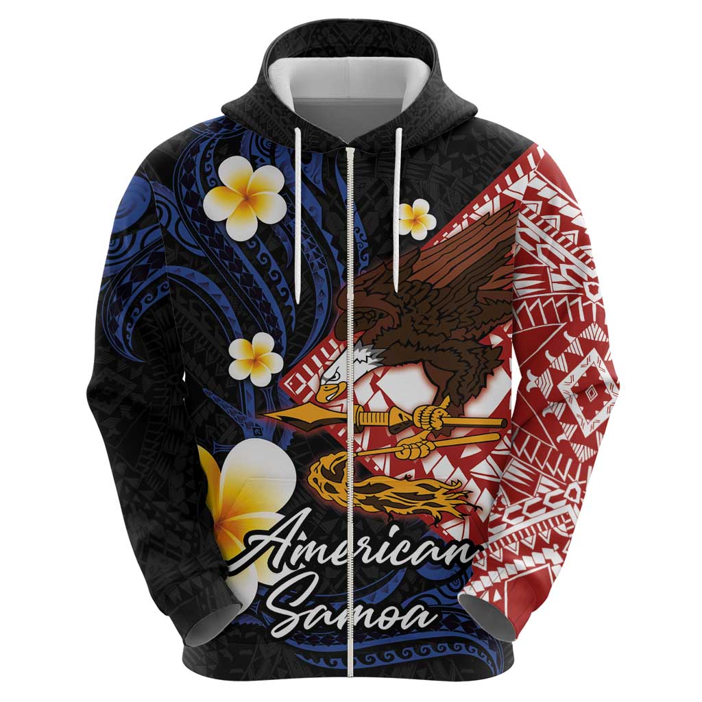 American Samoa Flag Day Zip Hoodie Polynesian Tatau Art and Plumeria