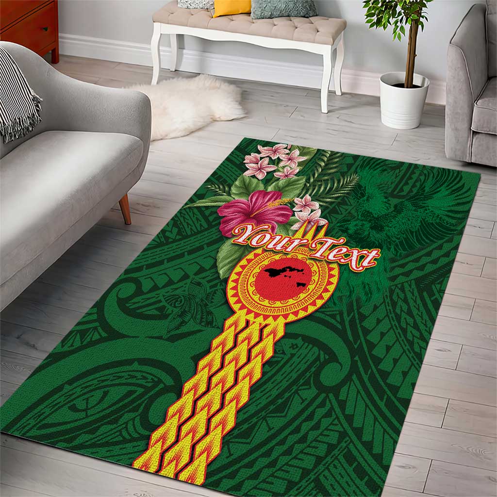 Manuʻa Islands Area Rug Polynesian Style with Rooster Tattoo and Tropical Plants