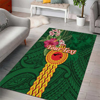 Manuʻa Islands Area Rug Polynesian Style with Rooster Tattoo and Tropical Plants