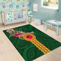 Manuʻa Islands Area Rug Polynesian Style with Rooster Tattoo and Tropical Plants