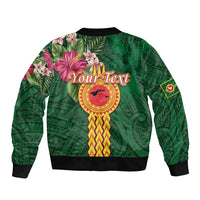 Manuʻa Islands Bomber Jacket Polynesian Style with Rooster Tattoo and Tropical Plants