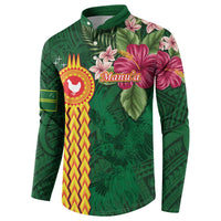 Manuʻa Islands Button Sweatshirt Polynesian Style with Rooster Tattoo and Tropical Plants