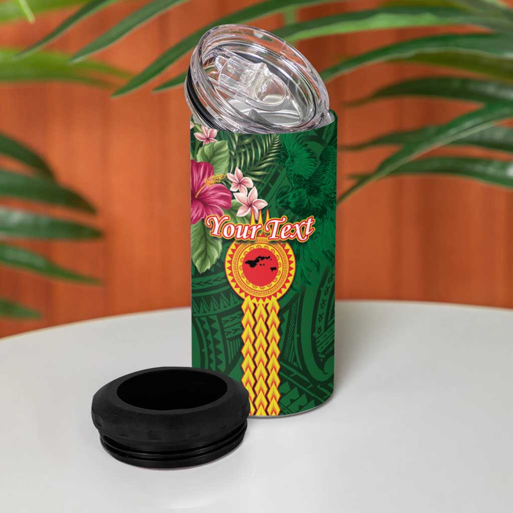 Manu'a 4 in 1 Can Cooler Tumbler Polynesian Style with Rooster Tattoo and Tropical Plants