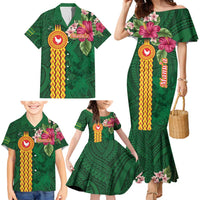 Manuʻa Islands Family Matching Mermaid Dress and Hawaiian Shirt Polynesian Style with Rooster Tattoo and Tropical Plants