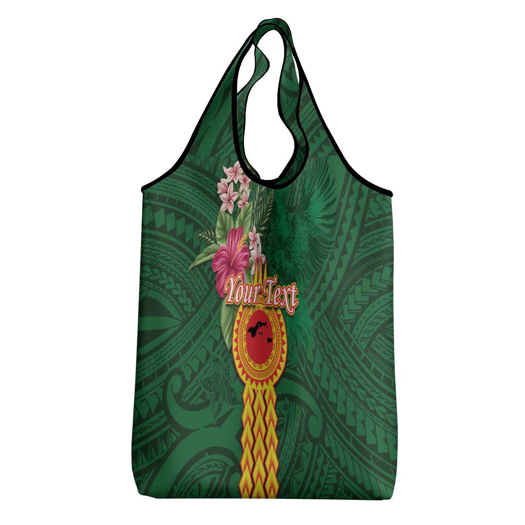 Manuʻa Islands Grocery Bag Polynesian Style with Rooster Tattoo and Tropical Plants