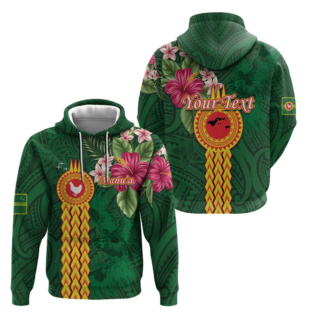 Manuʻa Islands Hoodie Polynesian Style with Rooster Tattoo and Tropical Plants