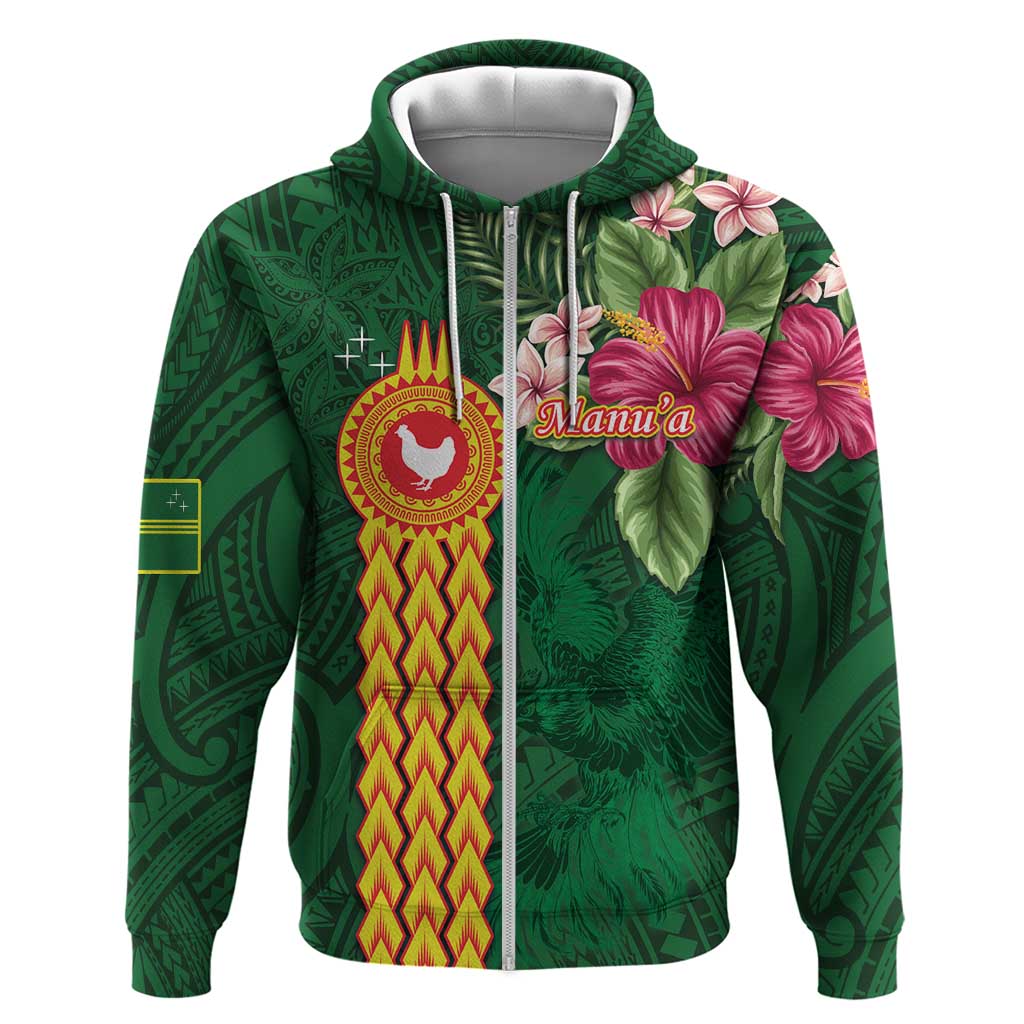 Manuʻa Islands Hoodie Polynesian Style with Rooster Tattoo and Tropical Plants