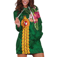 Manuʻa Islands Hoodie Dress Polynesian Style with Rooster Tattoo and Tropical Plants