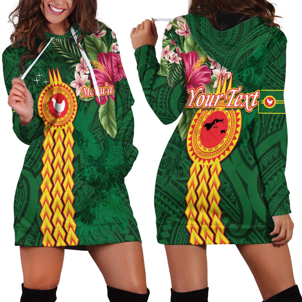 Manuʻa Islands Hoodie Dress Polynesian Style with Rooster Tattoo and Tropical Plants