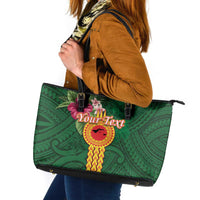 Manuʻa Islands Leather Tote Bag Polynesian Style with Rooster Tattoo and Tropical Plants