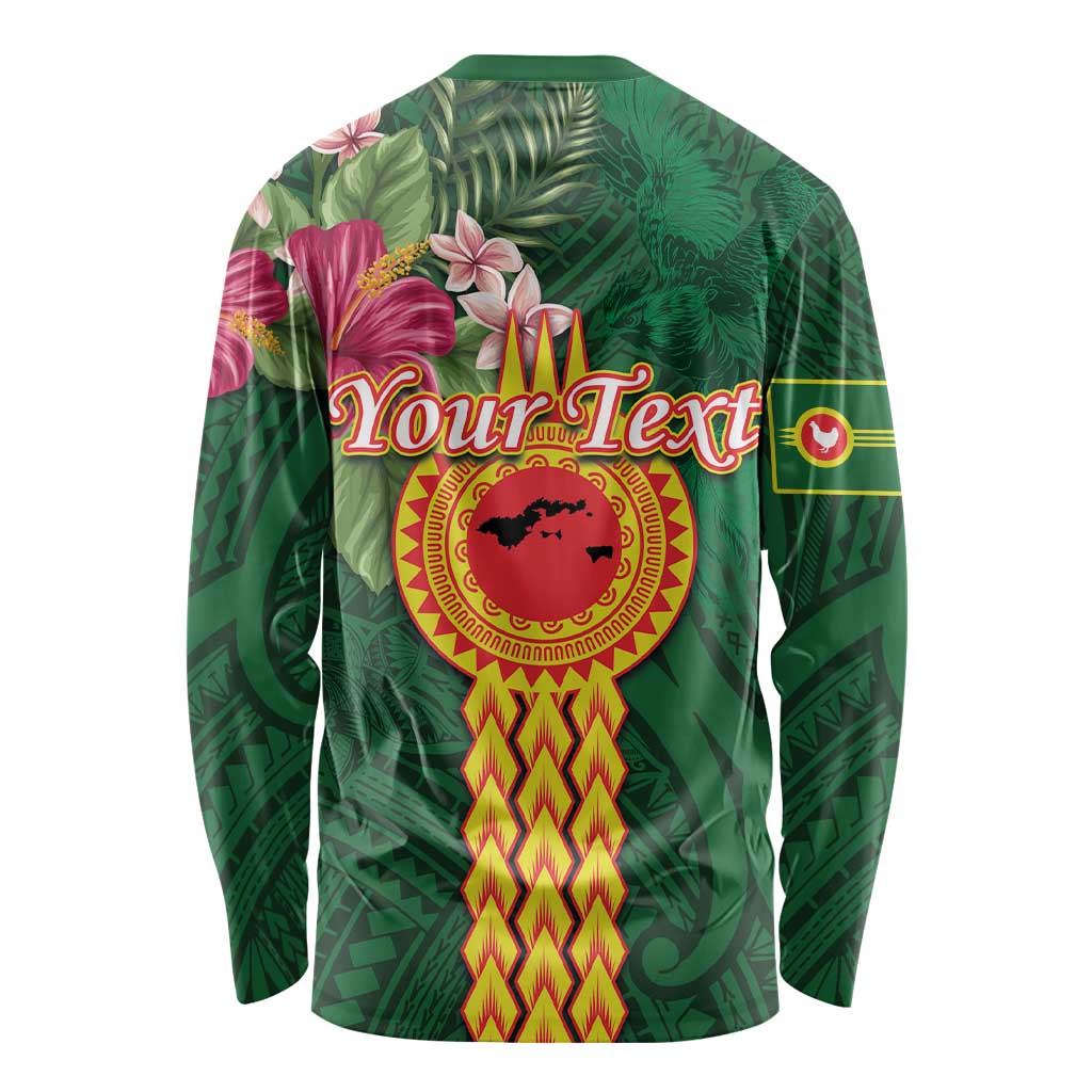 Manuʻa Islands Long Sleeve Shirt Polynesian Style with Rooster Tattoo and Tropical Plants