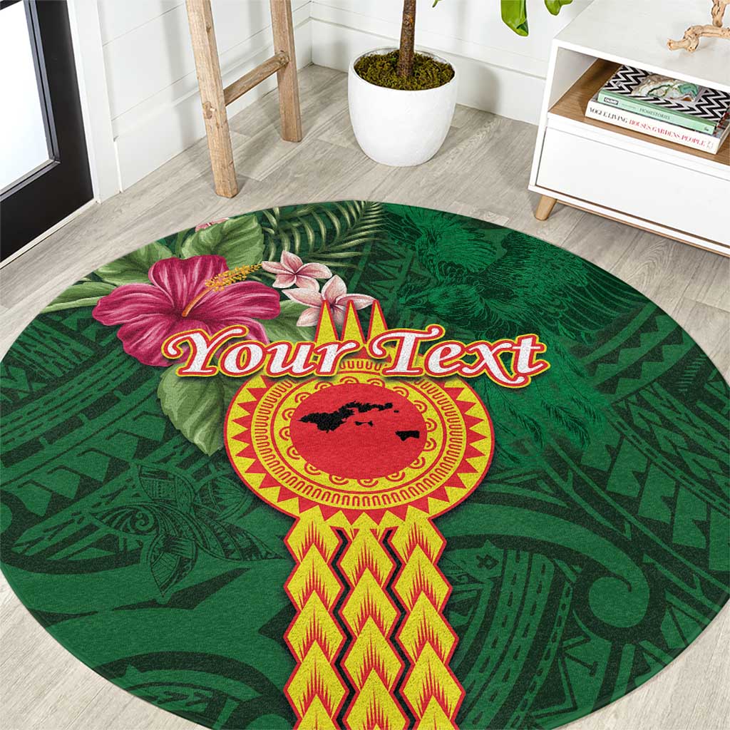 Personalised Manuʻa Islands Round Carpet Polynesian Style with Rooster Tattoo and Tropical Plants LT03 Green - Polynesian Pride
