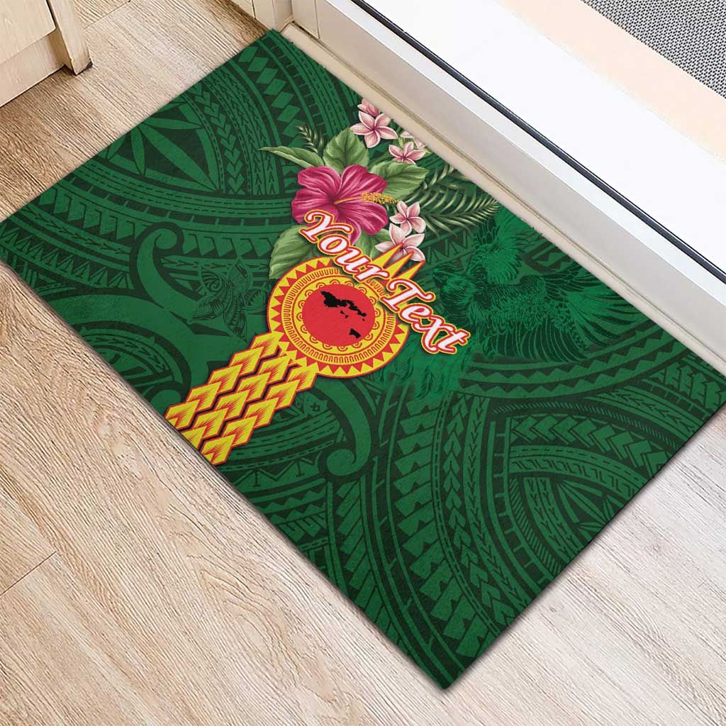 Manuʻa Islands Rubber Doormat Polynesian Style with Rooster Tattoo and Tropical Plants
