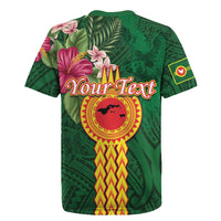Manuʻa Islands Rugby Jersey Polynesian Style with Rooster Tattoo and Tropical Plants