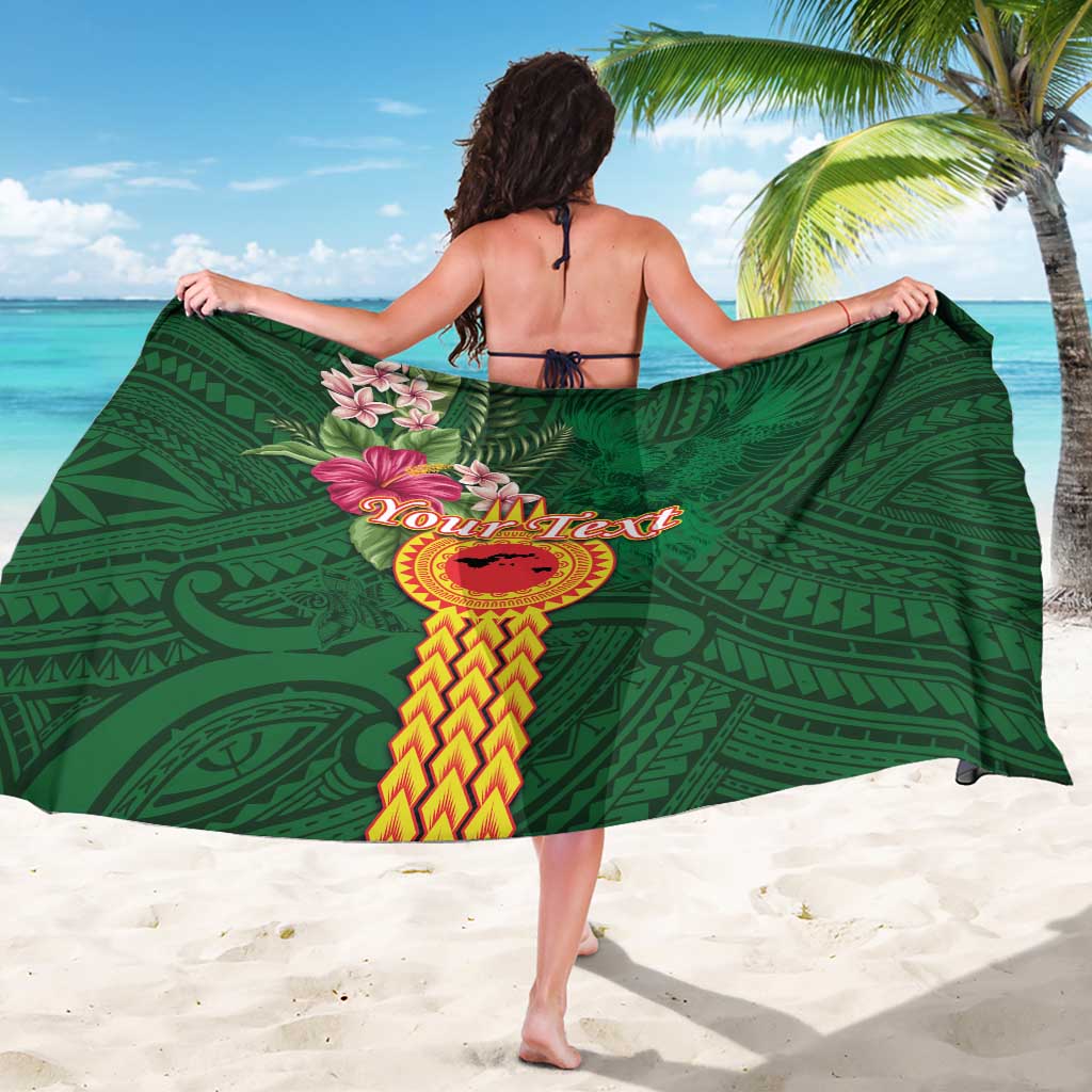 Manuʻa Islands Sarong Polynesian Style with Rooster Tattoo and Tropical Plants