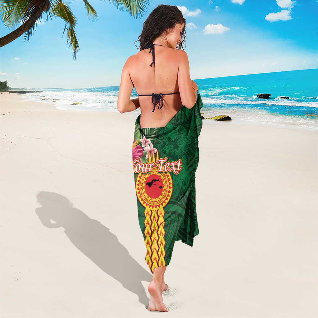 Manuʻa Islands Sarong Polynesian Style with Rooster Tattoo and Tropical Plants
