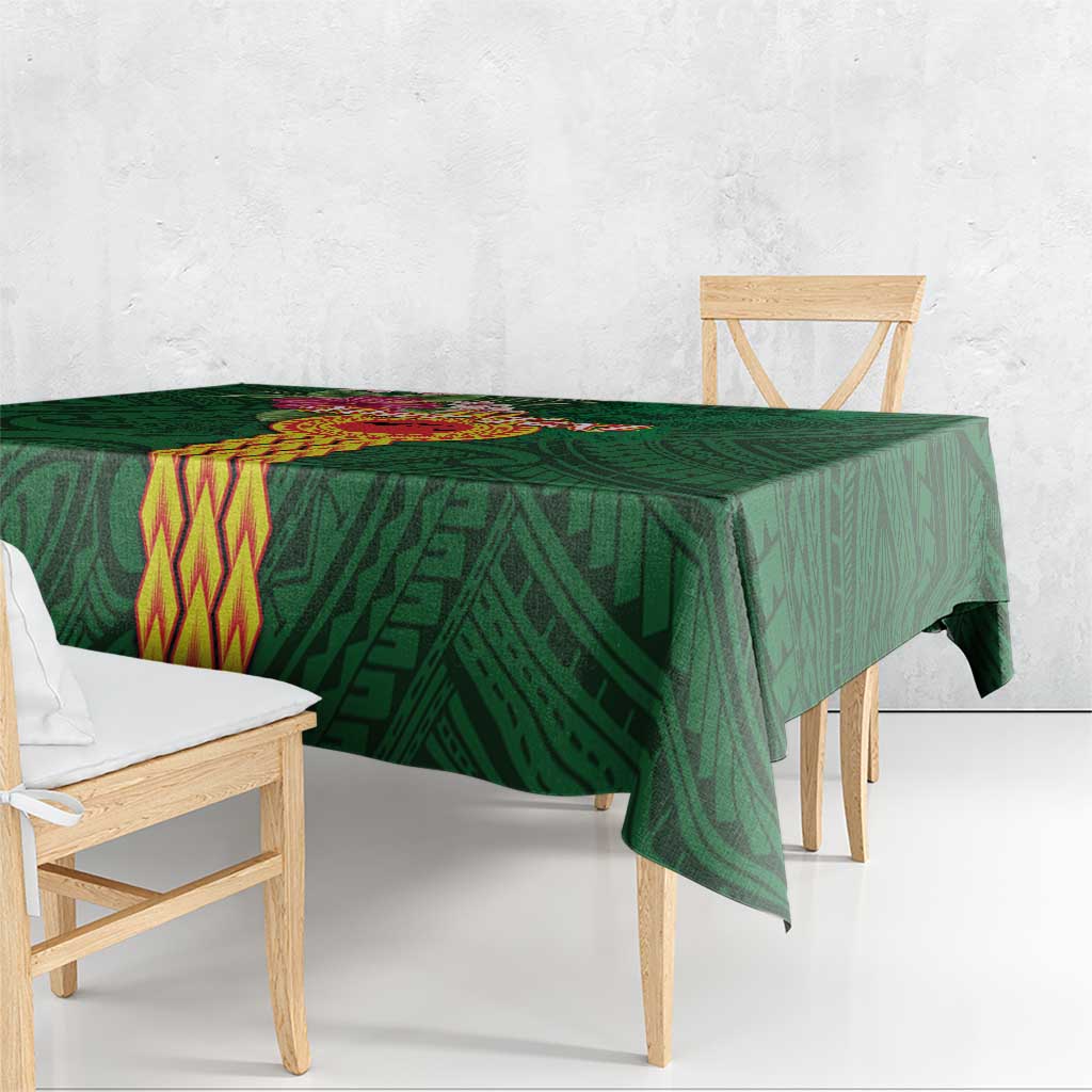 Manuʻa Islands Tablecloth Polynesian Style with Rooster Tattoo and Tropical Plants