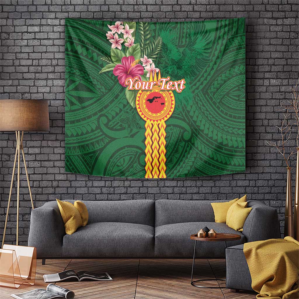 Personalised Manuʻa Islands Tapestry Polynesian Style with Rooster Tattoo and Tropical Plants LT03 Green - Polynesian Pride