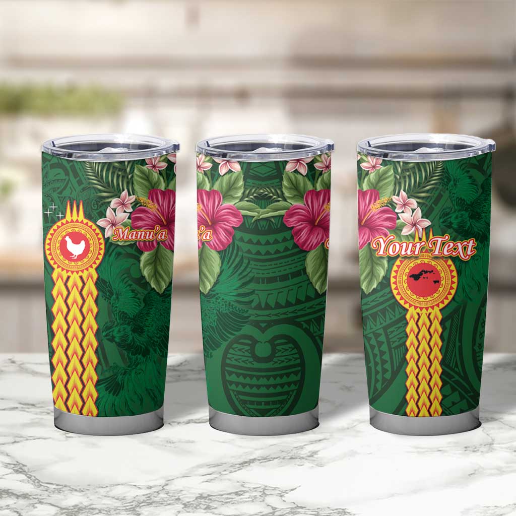 Manu'a Tumbler Cup Polynesian Style with Rooster Tattoo and Tropical Plants