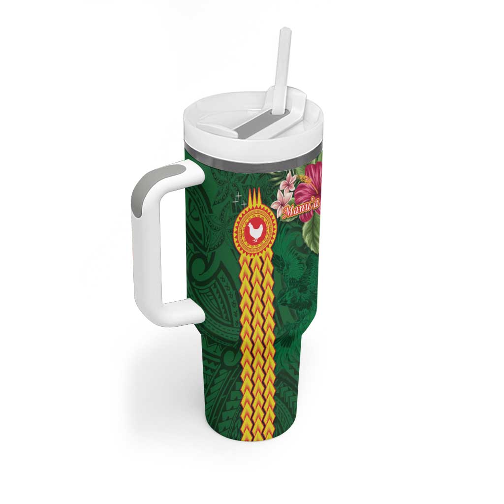 Manu'a Tumbler With Handle Polynesian Style with Rooster Tattoo and Tropical Plants