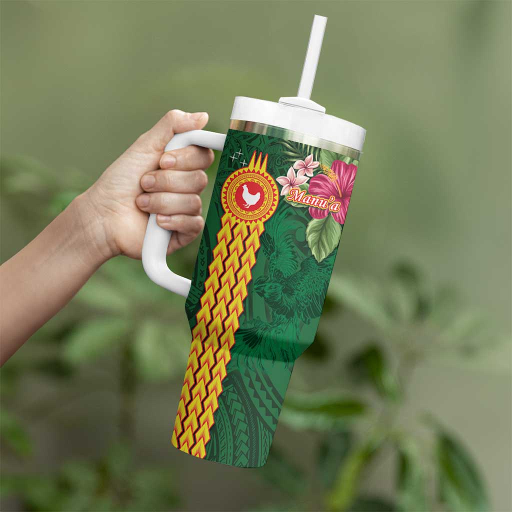 Manu'a Tumbler With Handle Polynesian Style with Rooster Tattoo and Tropical Plants