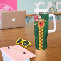 Manu'a Tumbler With Handle Polynesian Style with Rooster Tattoo and Tropical Plants