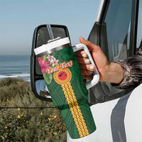 Manu'a Tumbler With Handle Polynesian Style with Rooster Tattoo and Tropical Plants