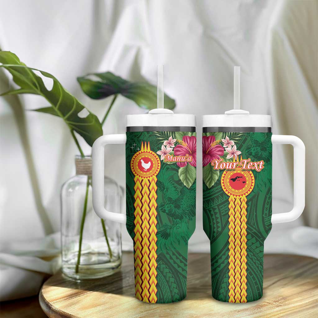 Manu'a Tumbler With Handle Polynesian Style with Rooster Tattoo and Tropical Plants