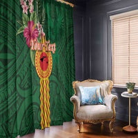 Manuʻa Islands Window Curtain Polynesian Style with Rooster Tattoo and Tropical Plants