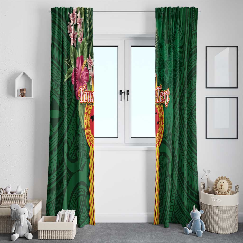 Manuʻa Islands Window Curtain Polynesian Style with Rooster Tattoo and Tropical Plants